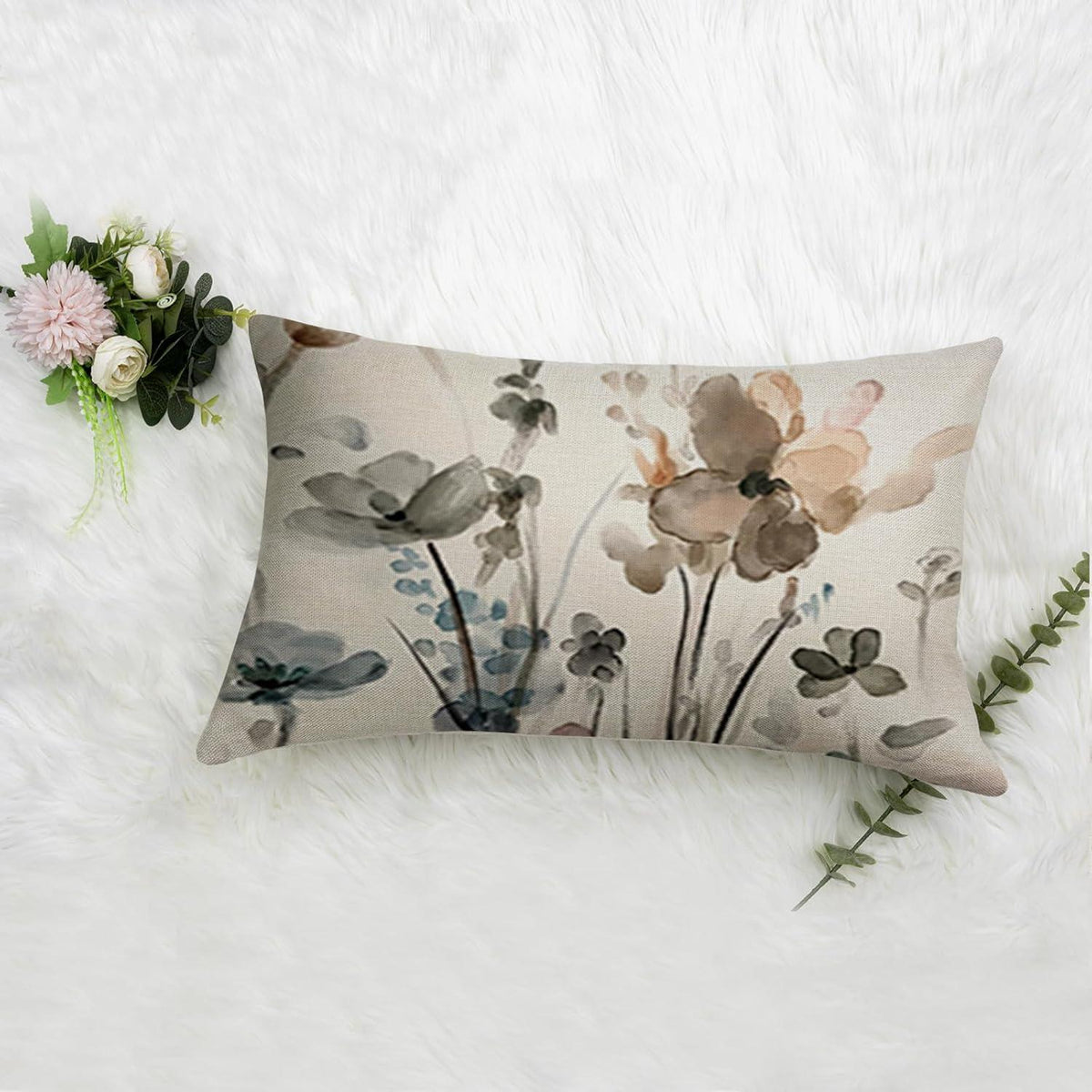 Blumen Kissenbezug 40x60 - 4er Set Leinen, Modern & Dekorativ