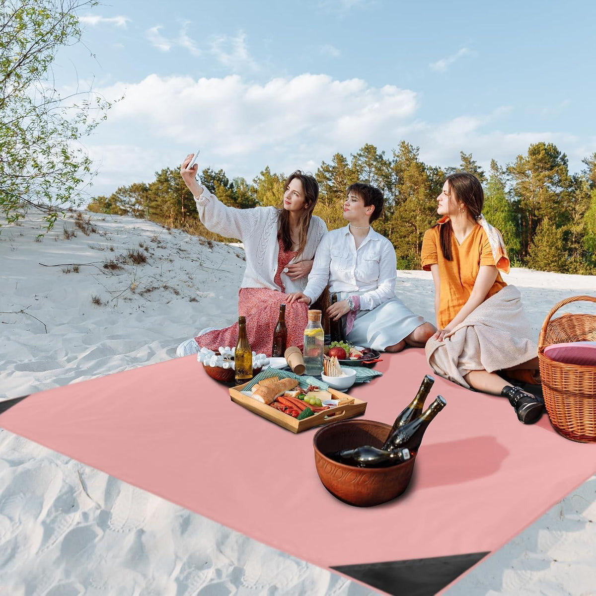 Ultraleichte Picknickdecke 180x160 cm, sandabweisend, wasserdicht, Rosa