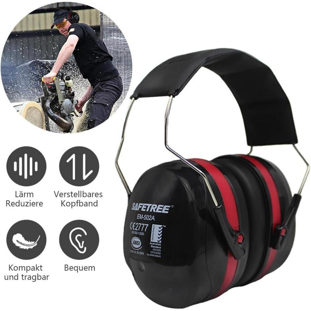 Kapselgehörschutz Verstellbar – SNR 34dB für Baustelle & Garten