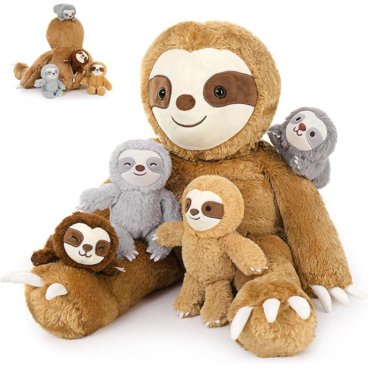 XXL Faultier Kuscheltier Set mit 4 Babys - 56cm Plüschtier