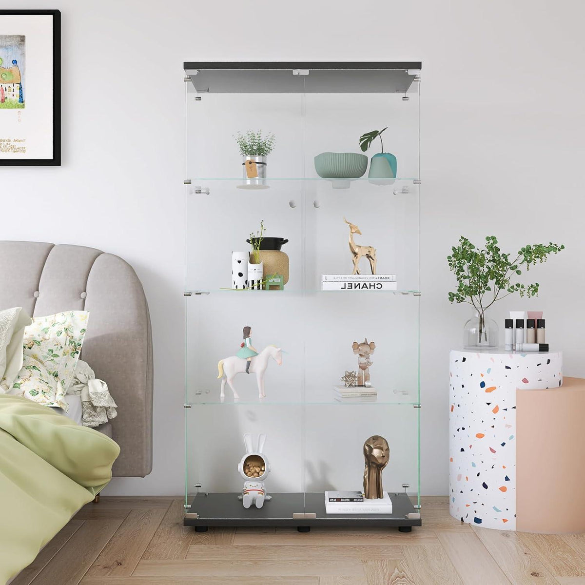 Glasvitrine mit 2 Türen & 4 Einlegeböden – 164 cm hoch