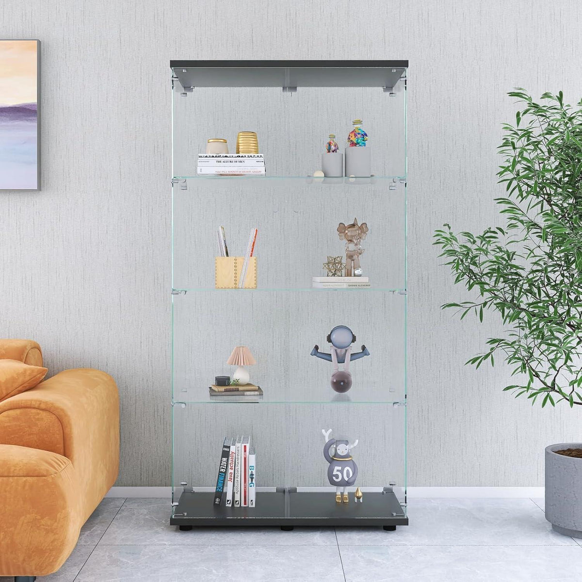 Glasvitrine mit 2 Türen & 4 Einlegeböden – 164 cm hoch