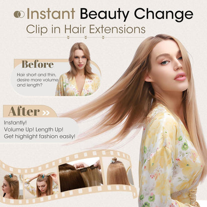 Echthaar Clip-Ins dunkelbraun 40cm - 8-teiliges Set