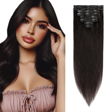 Echthaar Clip-Ins Schwarz 50cm - 8-teiliges Set