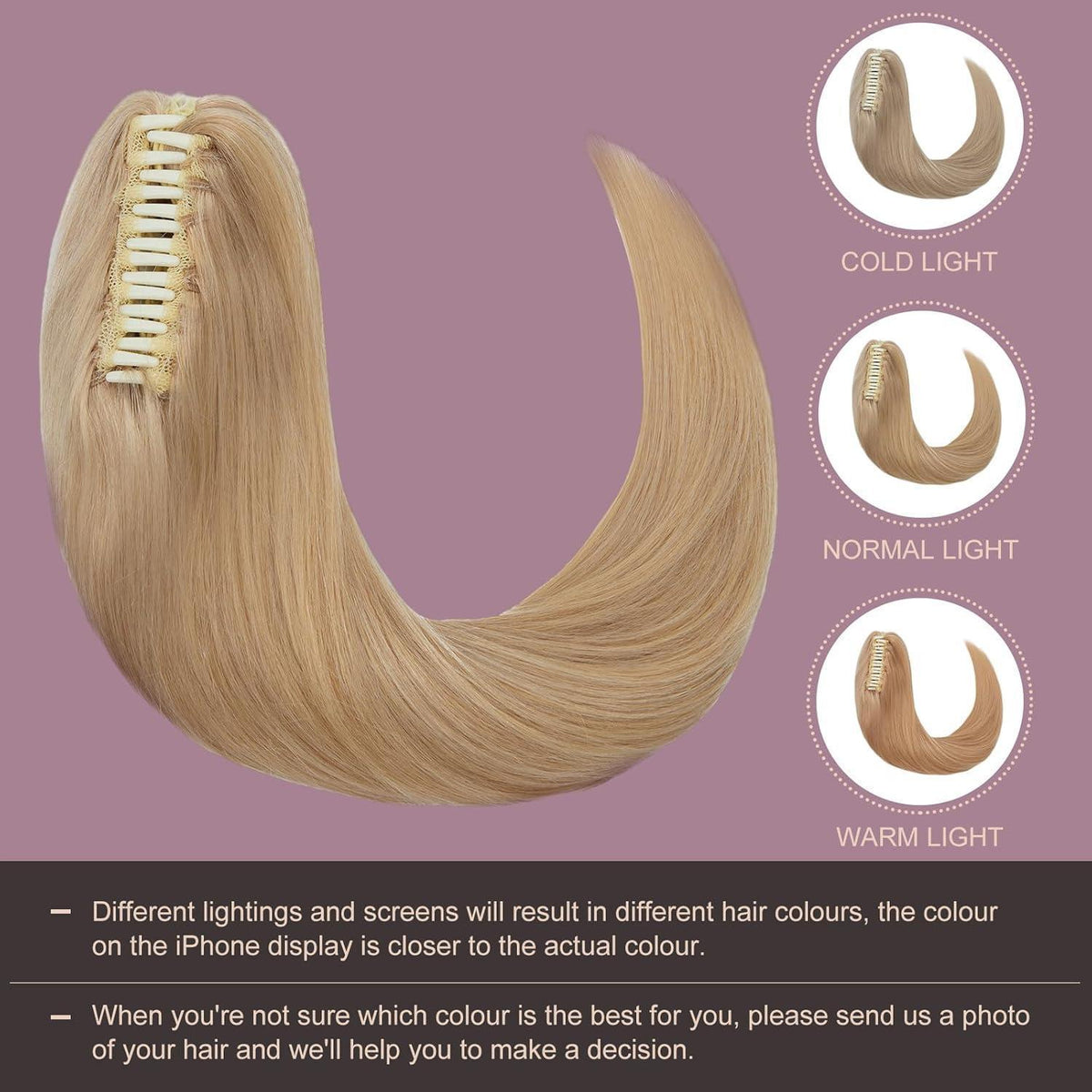 Echthaar Pferdeschwanz Zopf #24 Naturblond mit Klammer 45cm