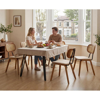 Esszimmerstühle 2er Set Rattan Rückenlehne Holzbeine in Lederoptik