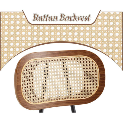 Esszimmerstühle 2er Set Rattan Rückenlehne Holzbeine in Lederoptik