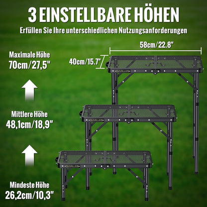 Klapptisch Camping höhenverstellbar 58x40cm, leicht & robust