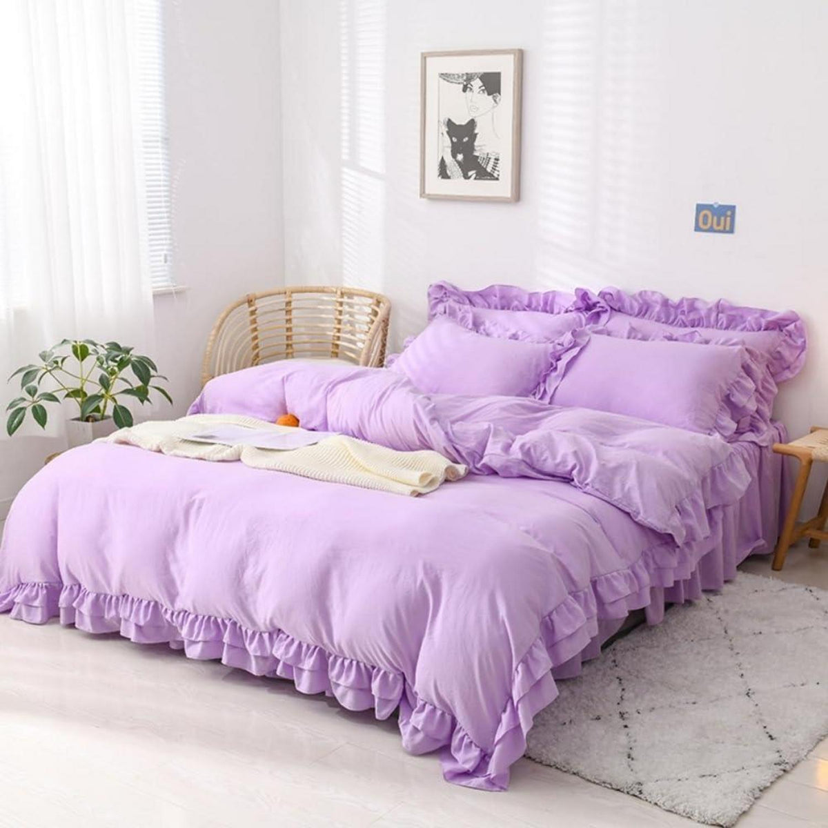 Lila Rüschen Bettwäsche Set 135x200 - Kuschelig & Romantisch