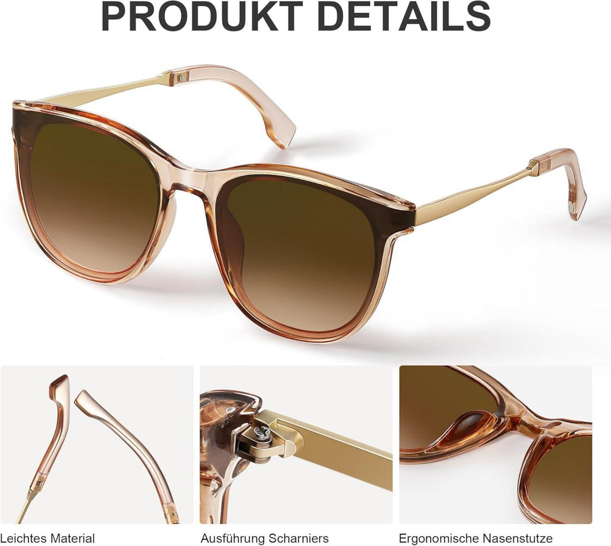 Große Damen Retro Sonnenbrille Quadrat UV400 Schutz Trendy Classic