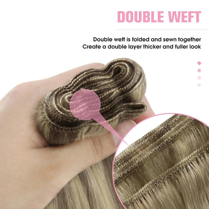 Echthaar Tressen Hellbraun 60cm – Remy Weft Haarverlängerung