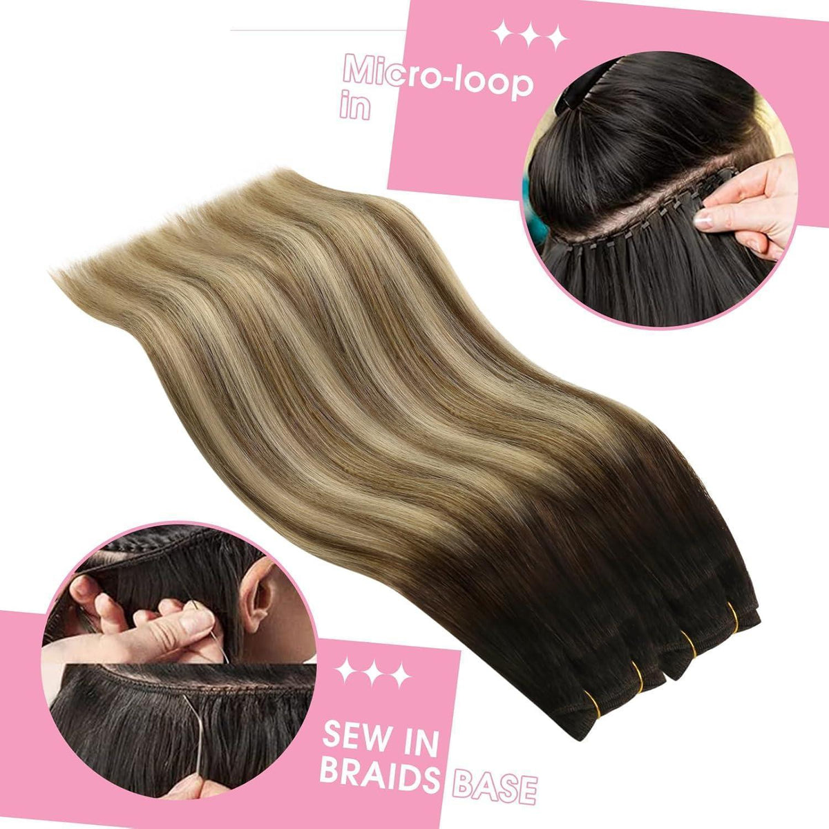 Echthaar Tressen Balayage Braun Blond 60cm Remy