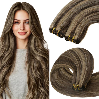 Echthaar Tressen Braun Blond 60cm – Doppelt Tressen für Damen