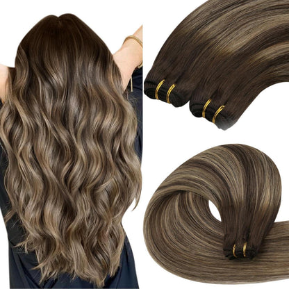 Echthaar Tressen Ombre Dunkelbraun Blond 60cm