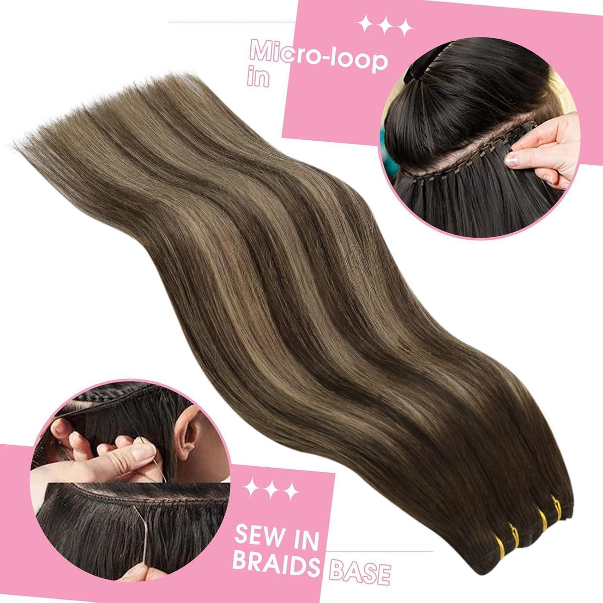 Echthaar Tressen Ombre Dunkelbraun Blond 60cm