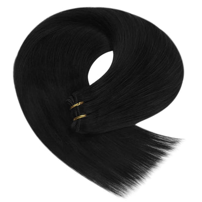 Echthaar Tressen Schwarz 60cm - Remy Weft Extensions für Volumen & Länge
