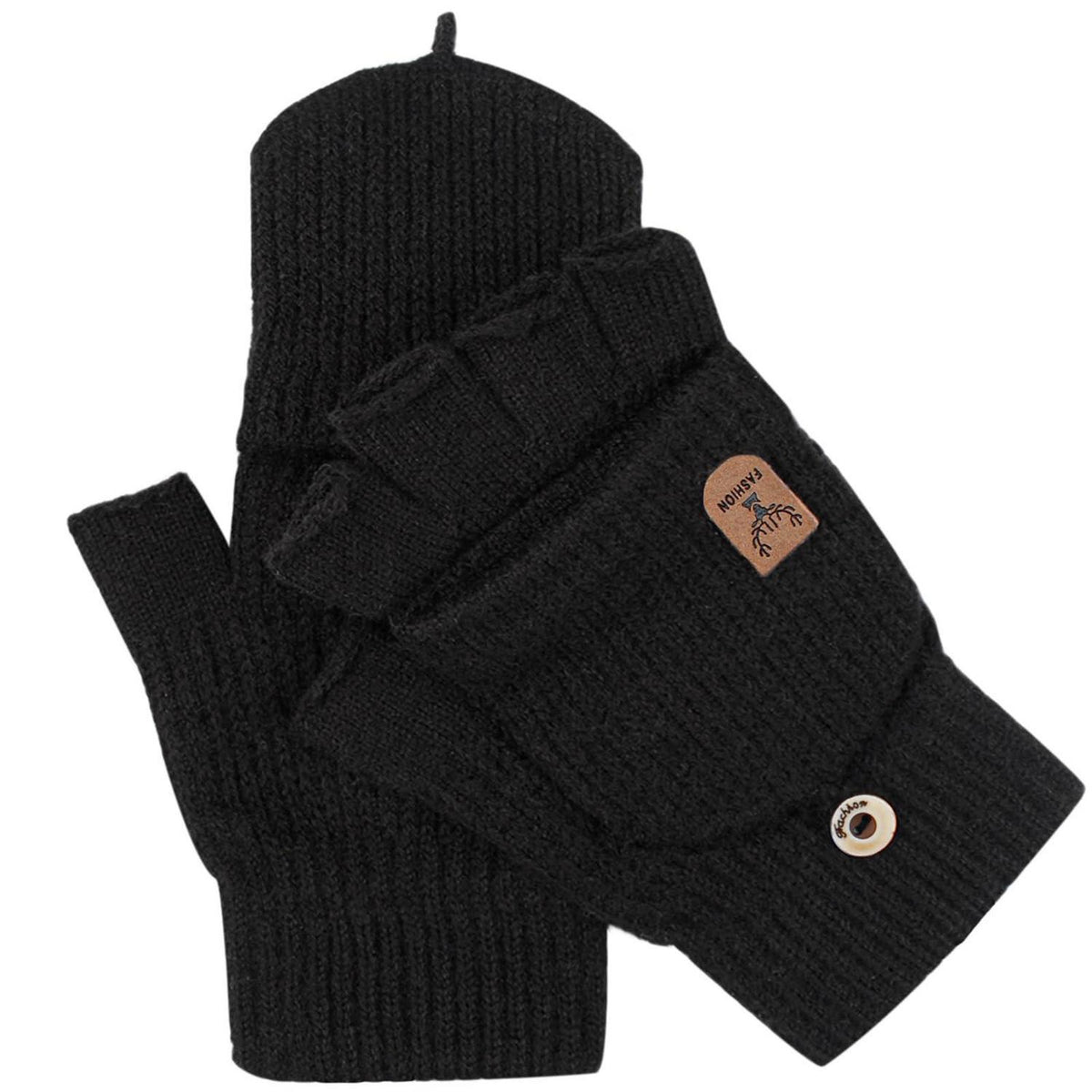 Fingerlose Handschuhe mit Kappe Damen Herren Schwarz