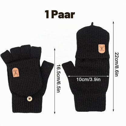 Fingerlose Handschuhe mit Kappe Damen Herren Schwarz