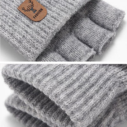 Fingerlose Handschuhe mit Kappe Damen Herren Schwarz