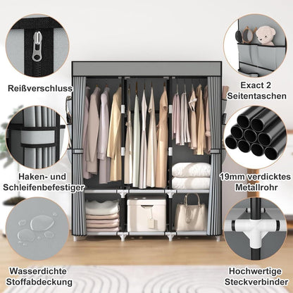 Faltbarer Kleiderschrank mit 3 Kleiderstangen & Abdeckung