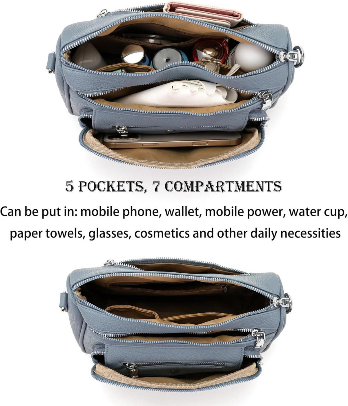 Umhängetasche Damen Crossbody Bag kleine Handtasche 7 Fächer 5 Taschen