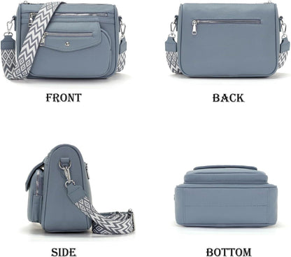 Umhängetasche Damen Klein Crossbody Bag Handtasche 5 Taschen 7 Fächer