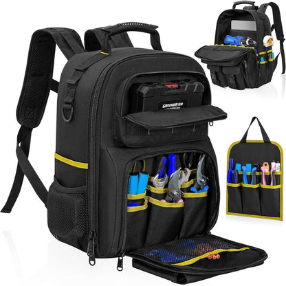 Werkzeugrucksack mit Organizer, wasserdicht, gepolstert, Schwarz Gelb