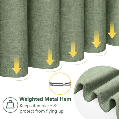 Leinen Duschvorhang Grün 182x214cm | Wasserdicht & Schwerer Badewannenvorhang