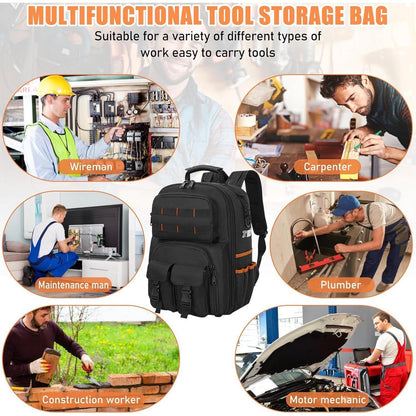 Werkzeugrucksack mit Organizer, wasserdicht, gepolstert, Schwarz Orange