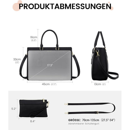 Laptoptasche Damen 17,3 Zoll, Groß, Wasserdicht, mit Handgelenktasche in Lederoptik