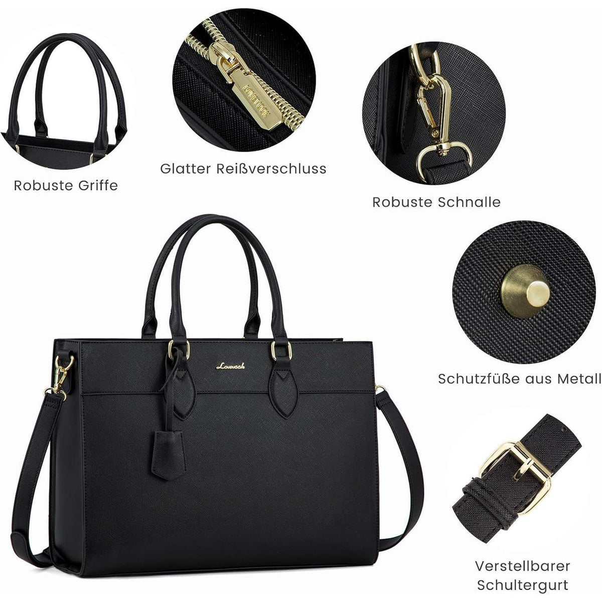 Laptoptasche Damen 17,3 Zoll, Groß, Wasserdicht, mit Handgelenktasche in Lederoptik
