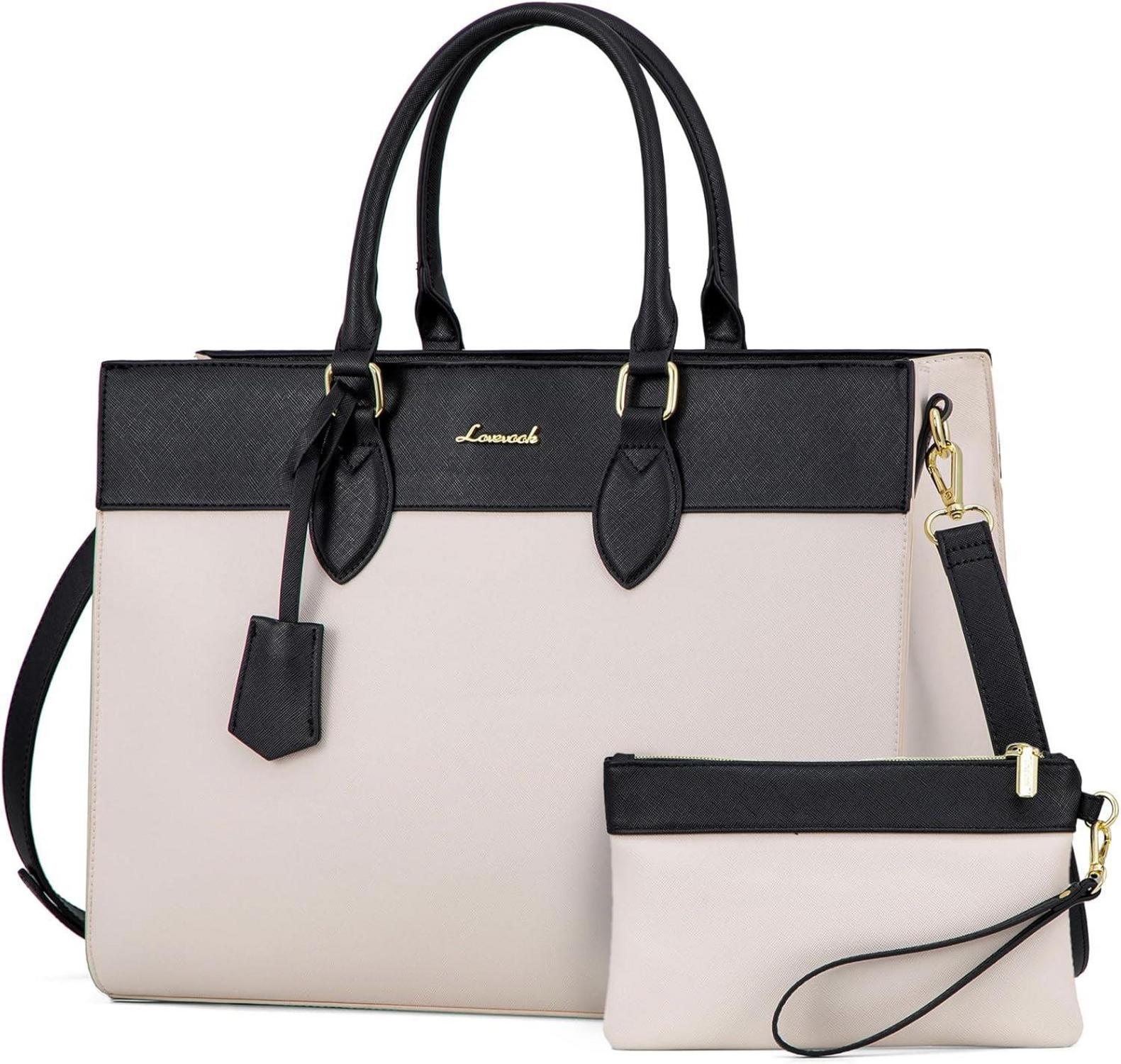 Schwarze Laptoptasche Damen 15,6 Zoll Wasserdicht PU Leder