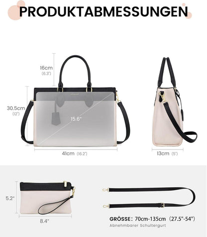 LOVEVOOK Laptoptasche Damen 15,6 Zoll Handtasche Groß Schwarz Beige