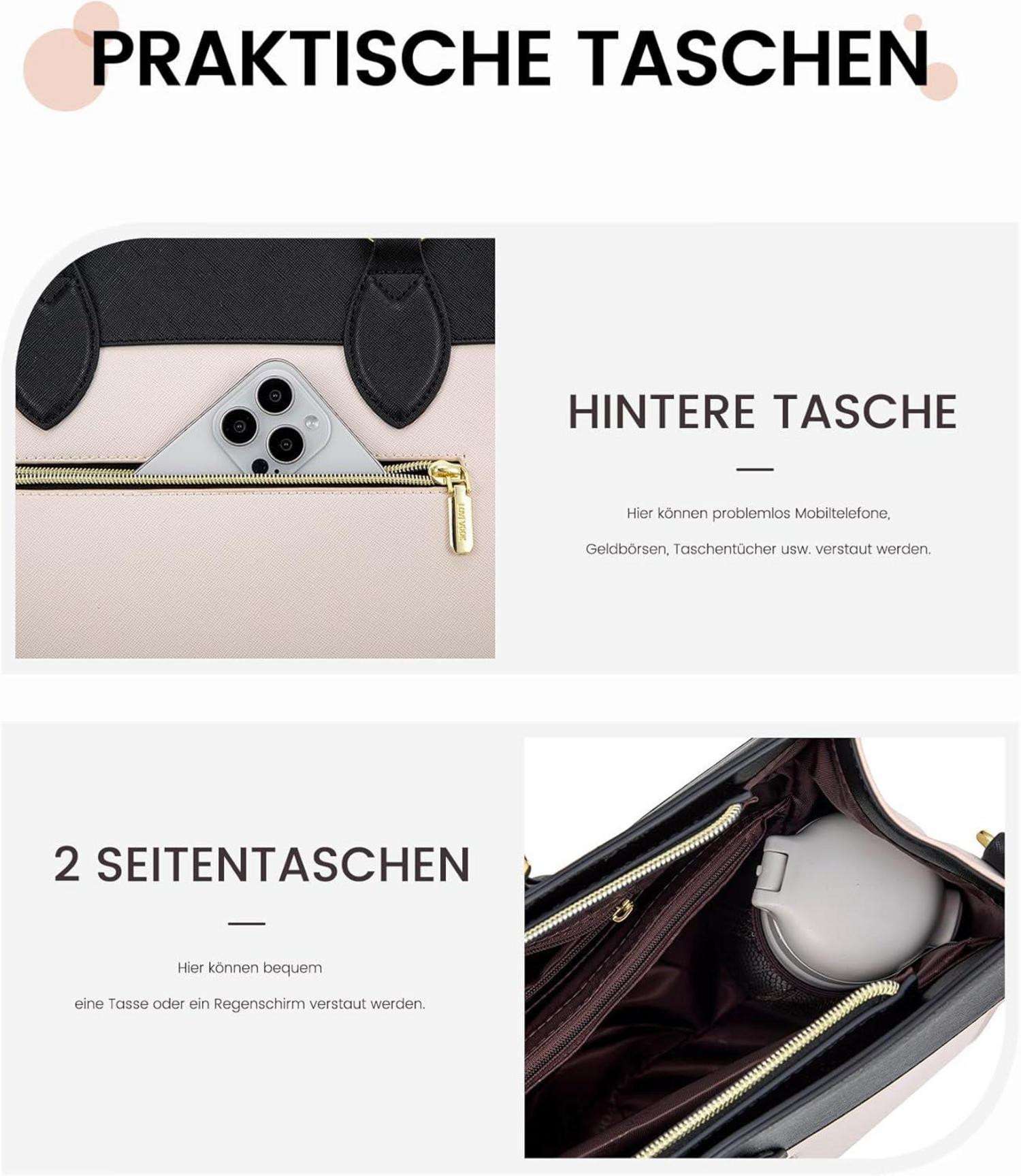Große Laptoptasche Damen 15,6 Zoll Wasserdicht Schwarz Beige