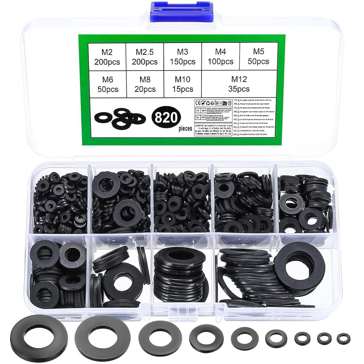 820 Nylon Unterlegscheiben Set Schwarz M2-M12 für Industrie & Haushalt