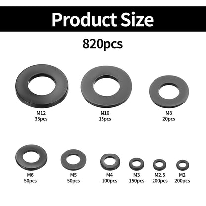 820 Nylon Unterlegscheiben Set Schwarz M2-M12 für Industrie & Haushalt