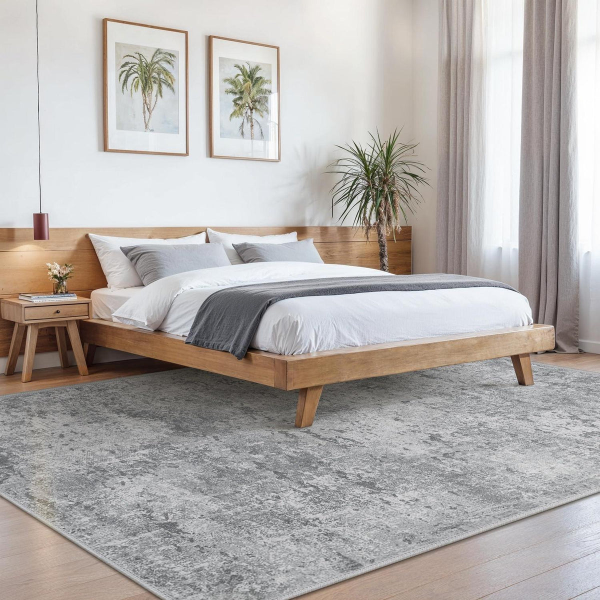 Moderner Wohnzimmerteppich Grau 200x290 cm – Rutschfest & Waschbar