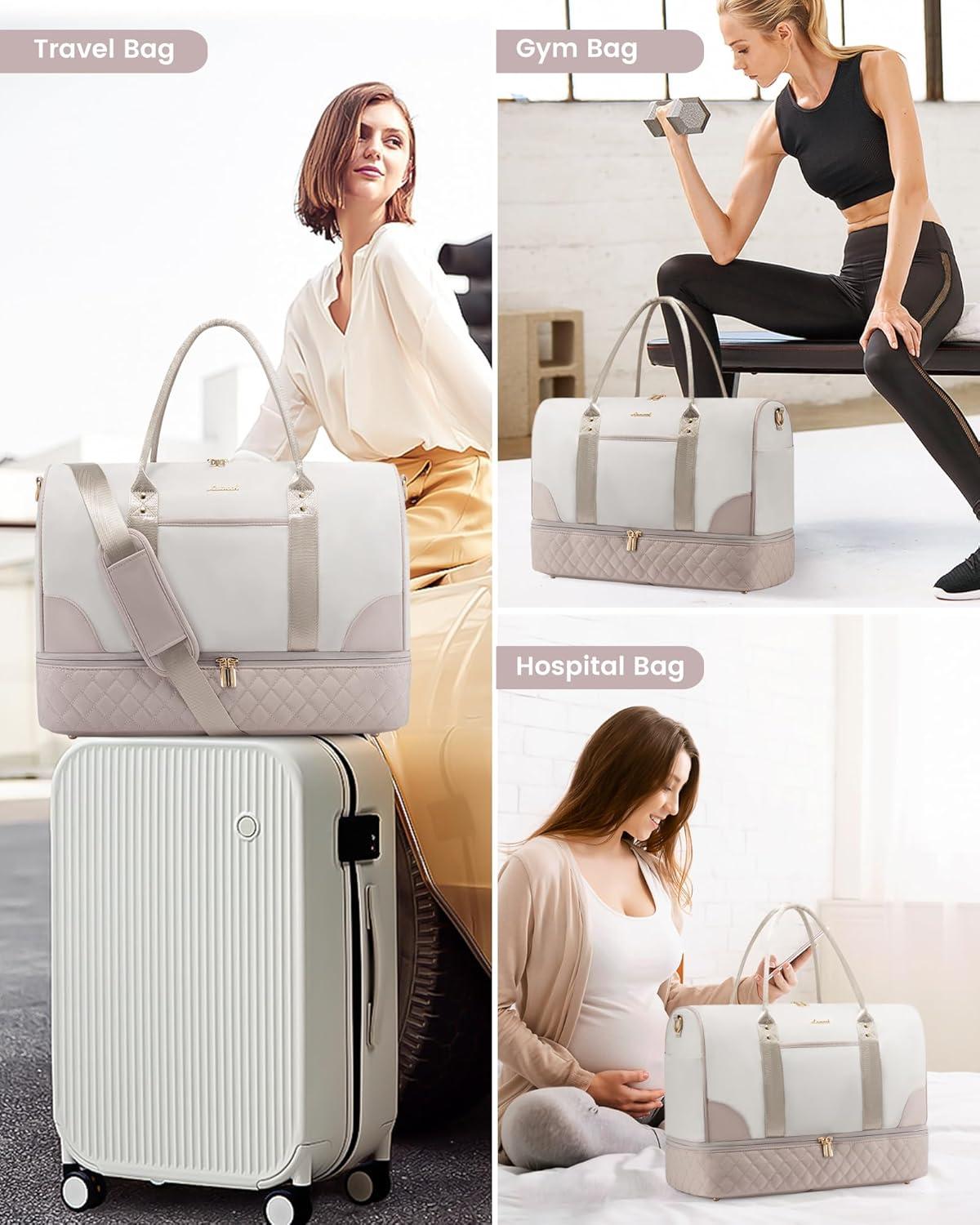 LOVEVOOK Damen Reisetasche Weekender Bag mit Schuhfach & Nassfach - Beige & Khaki