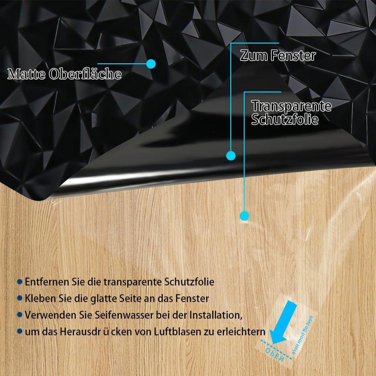 Blickdichte Fensterfolie Schwarz – Sichtschutz & Verdunkelung 44.5x200cm