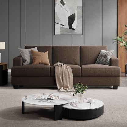 Bequemes 3-Sitzer Sofa mit tiefer Sitzfläche & Leinenbezug