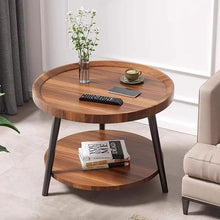 Runder Holz Beistelltisch mit 2 Ablagen H48x Ø50cm Schwarz