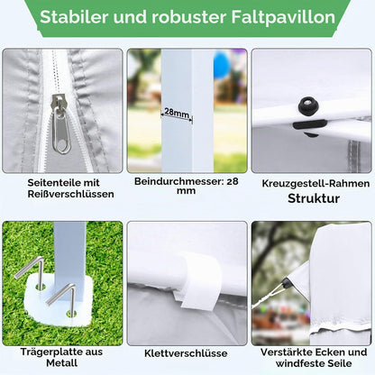 3x6m Pavillon Wasserdicht, Stabil & Mit Seitenteilen Weiß