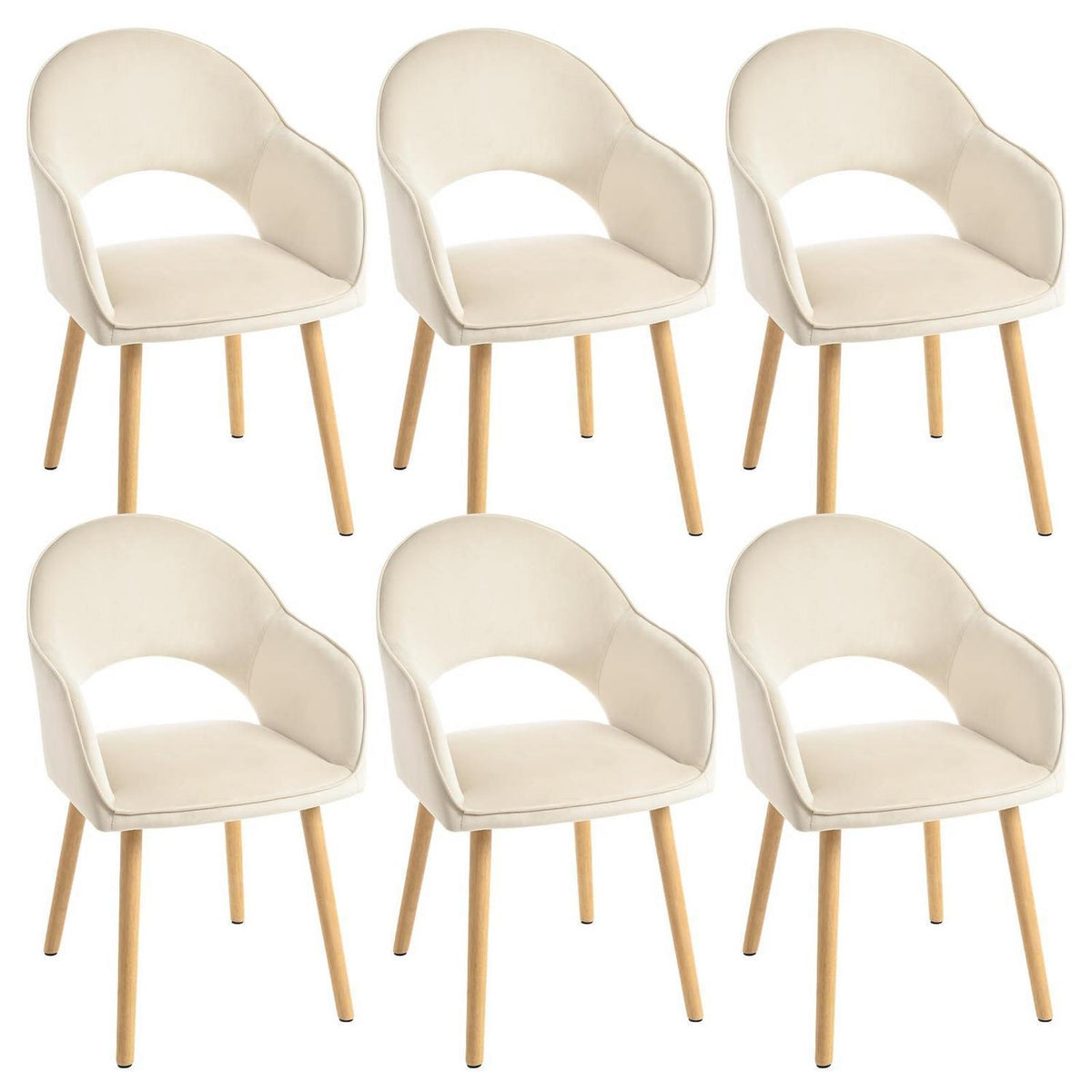 Esszimmerstühle 6er Set Beige mit Samt & Holzbeinen