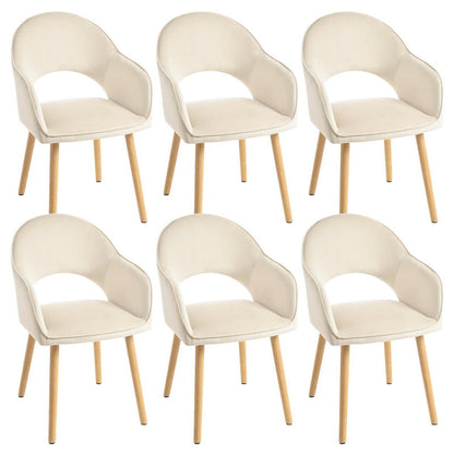 Esszimmerstühle 6er Set Beige mit Samt & Holzbeinen