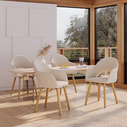 Esszimmerstühle 6er Set Beige mit Samt & Holzbeinen