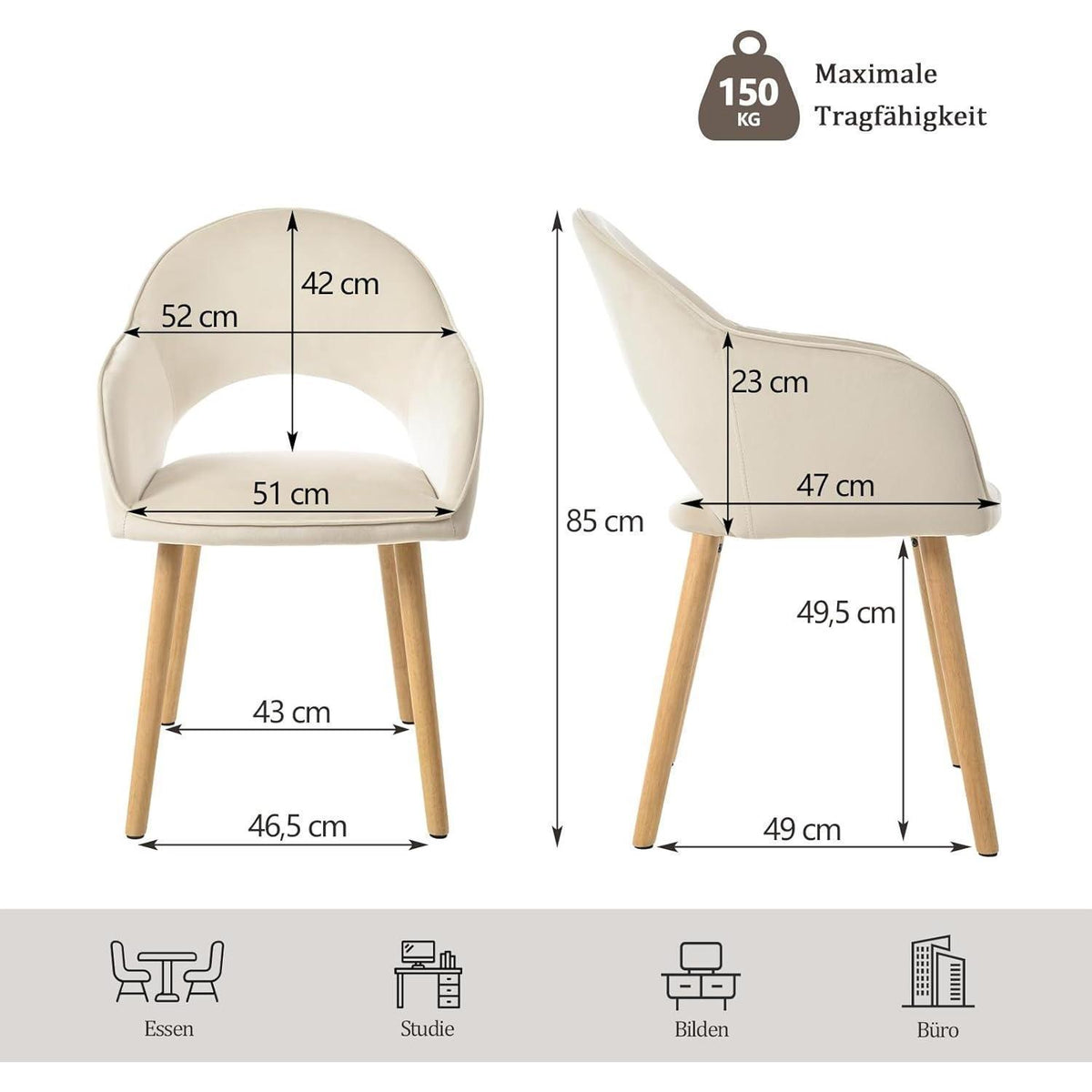 Esszimmerstühle 6er Set Beige mit Samt & Holzbeinen
