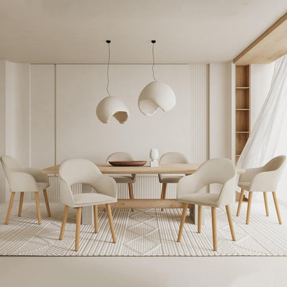 Esszimmerstühle 6er Set Beige mit Samt & Holzbeinen