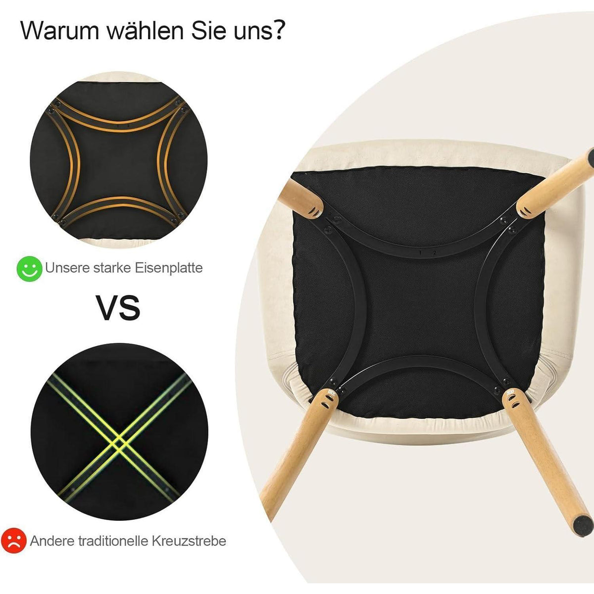 Esszimmerstühle 6er Set Beige mit Samt & Holzbeinen