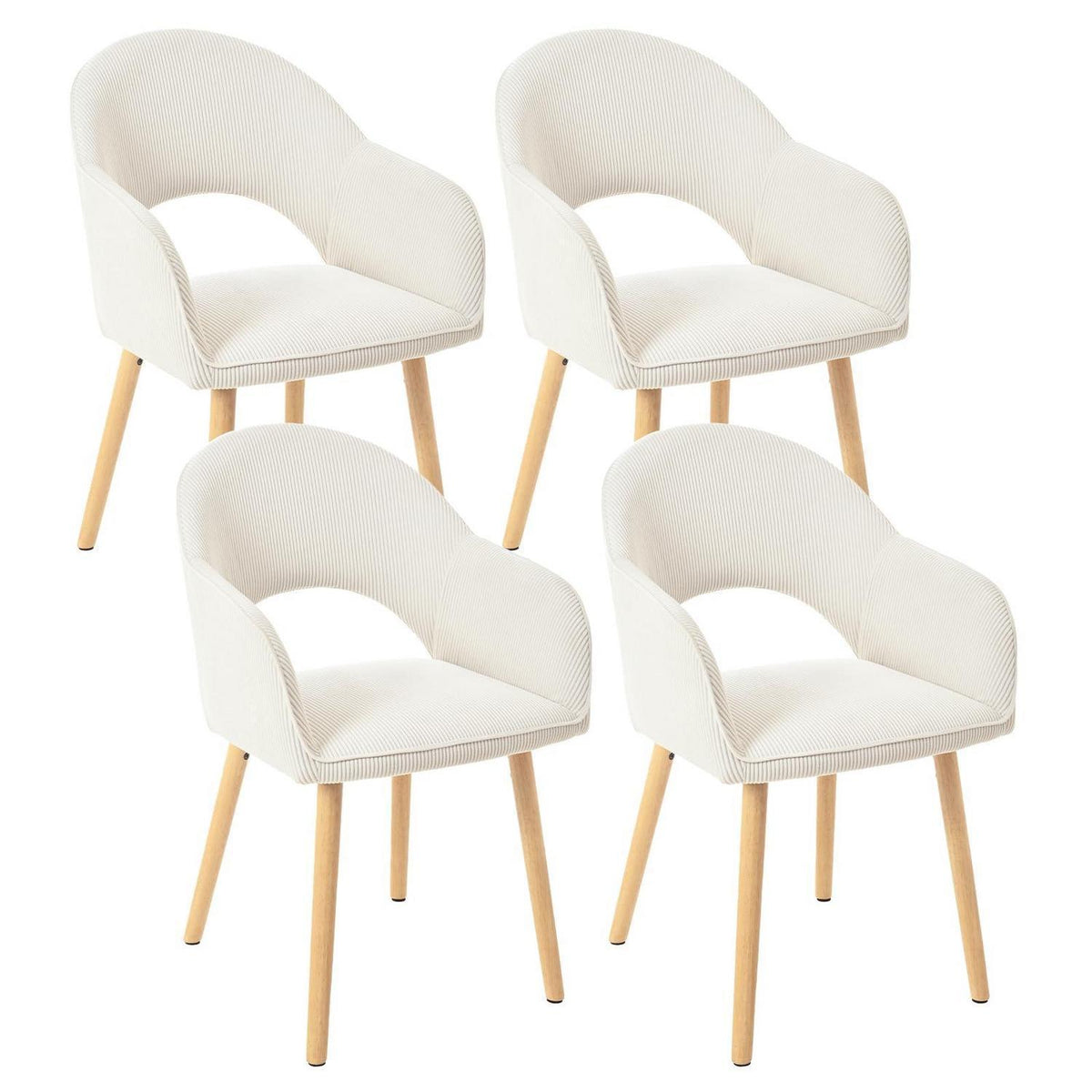 Esszimmerstühle Set 4 beige Cord mit Armlehnen & Holzbeinen