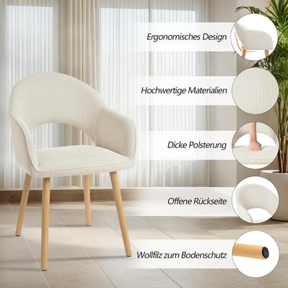 Esszimmerstühle Set 4 beige Cord mit Armlehnen & Holzbeinen